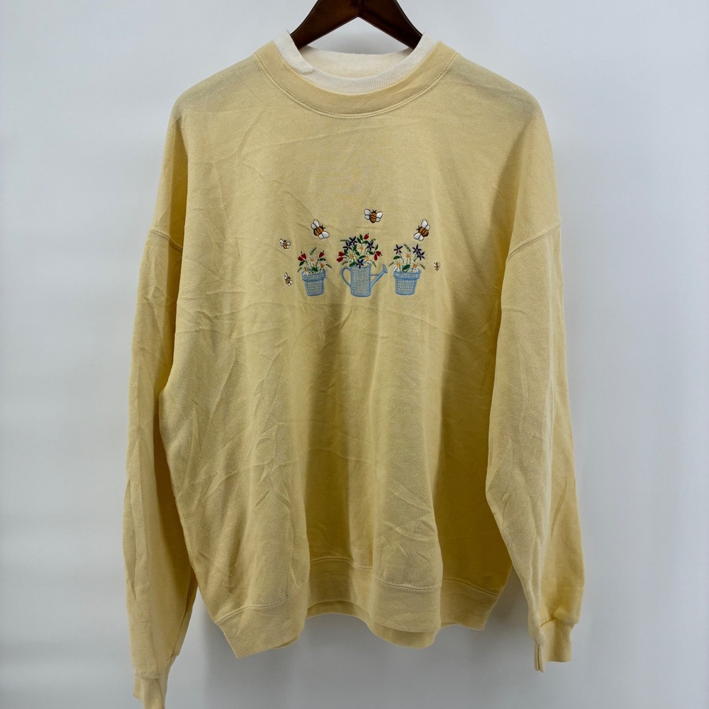 Lee Vintage Yellow Embroidered Garden Bumblebee Sweatshirt XL 8333PR Cotton